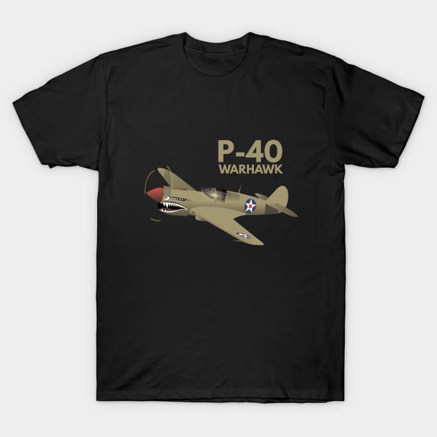 WW2 P-40 Warhawk Airplane T-Shirt by NorseTech